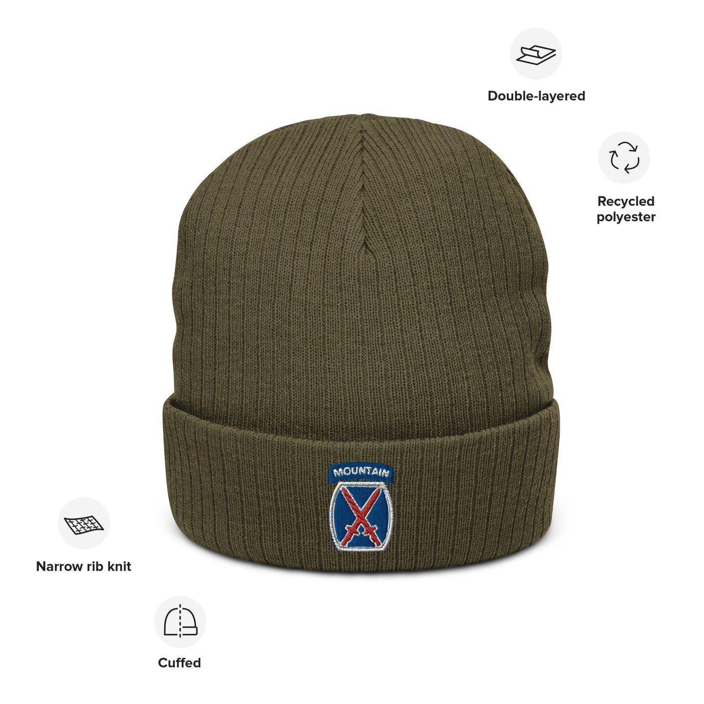 10th Mountain Ribbed Knit Beanie
