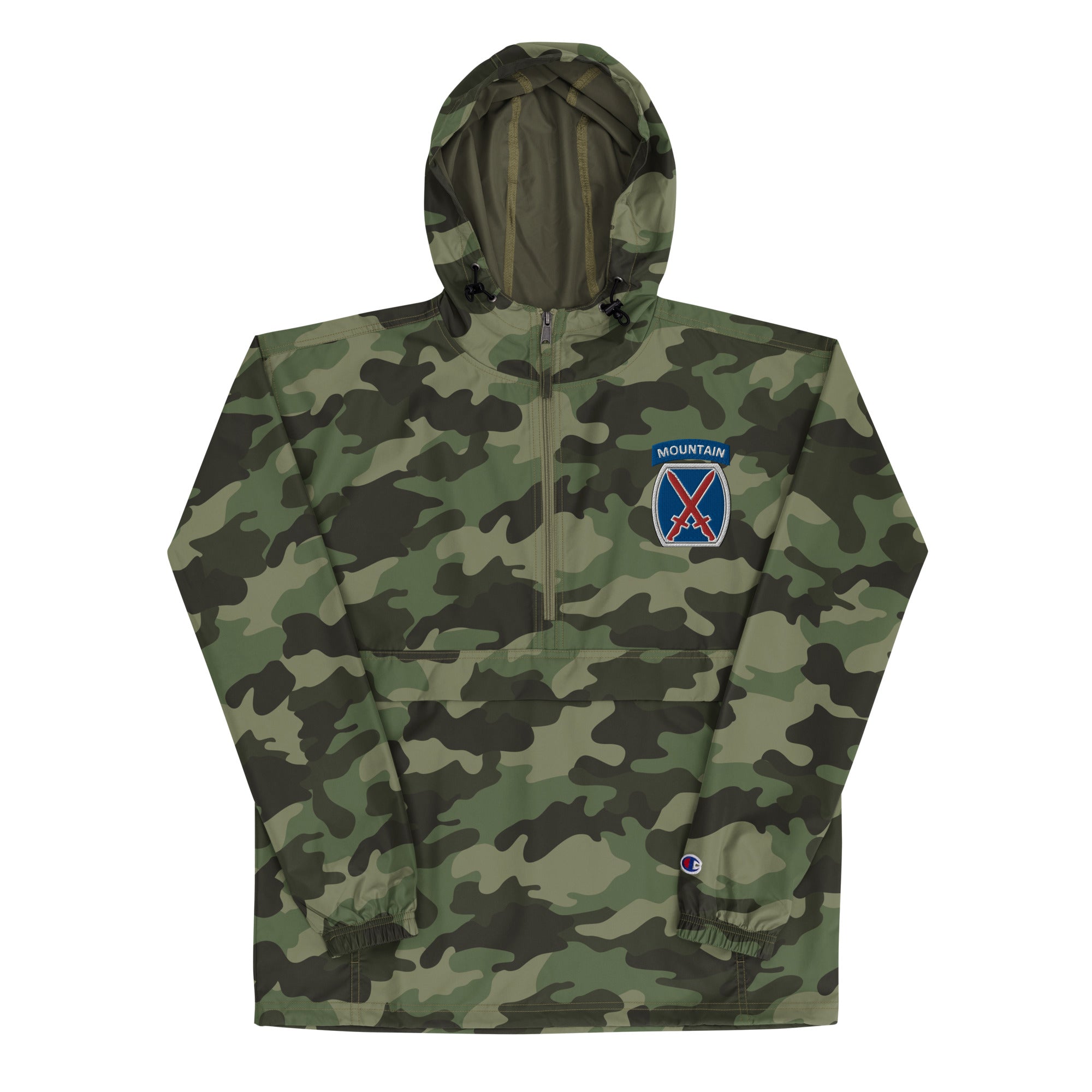 10th Mountain Embroidered Camo Champion Packable Jacket S