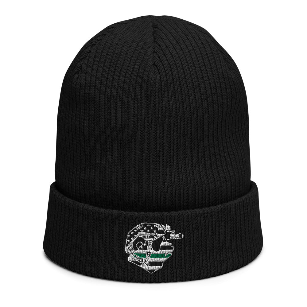 Thin Green Line Panda Organic ribbed beanie