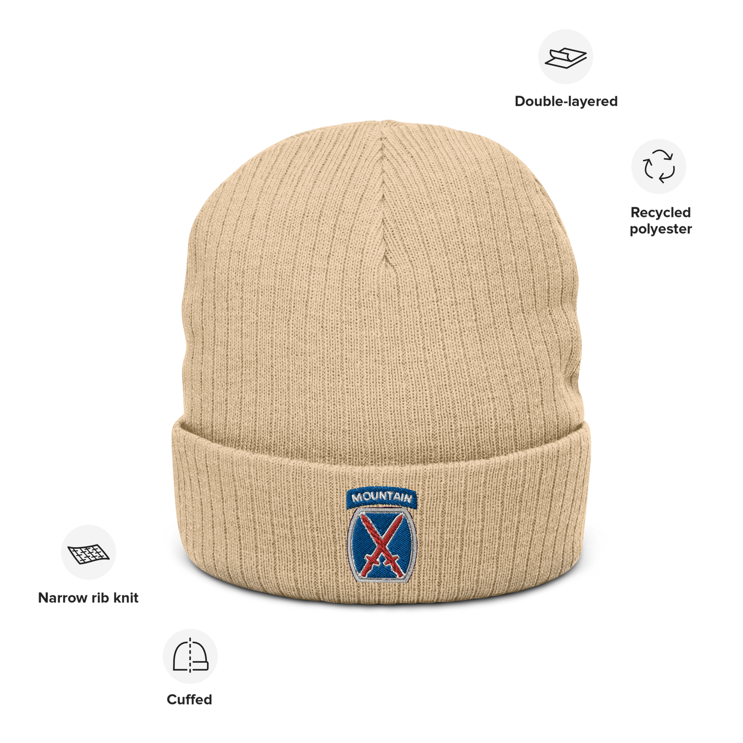 10th Mountain Ribbed knit beanie