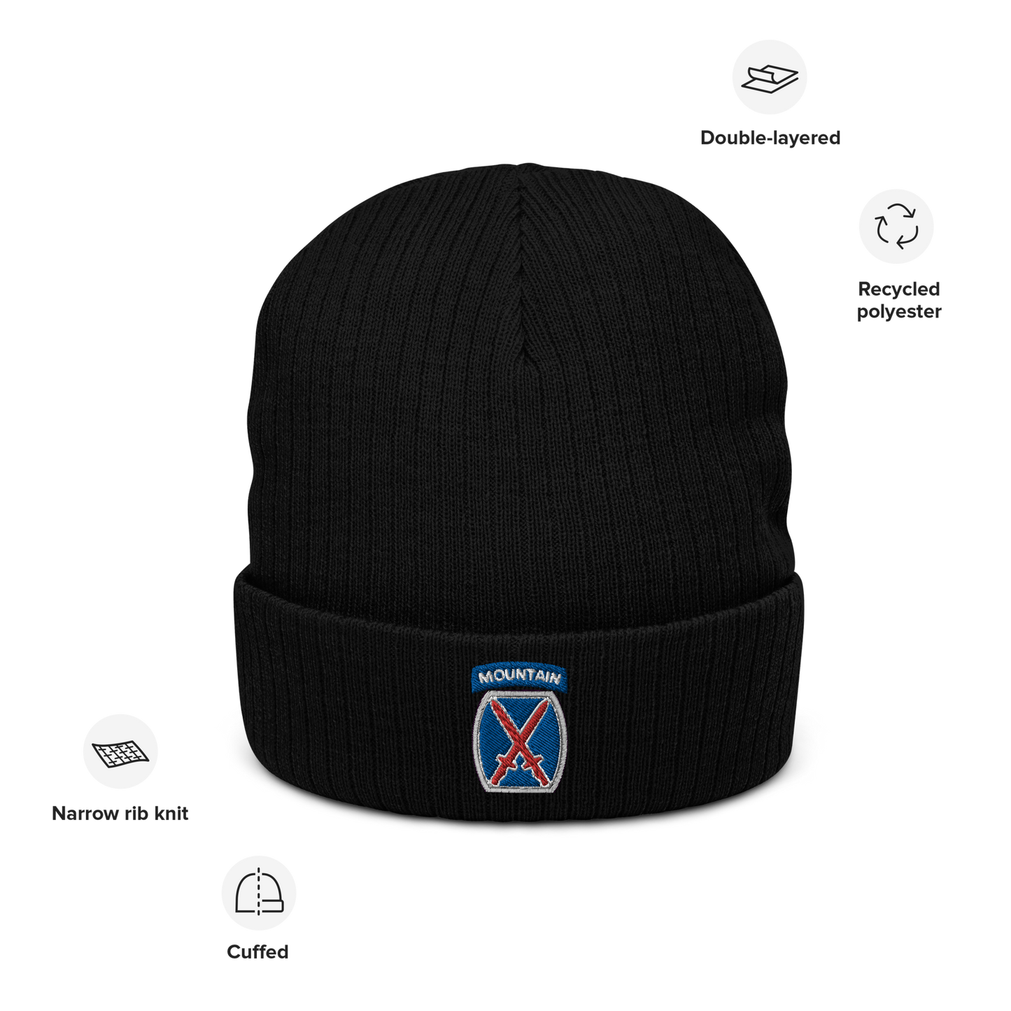 10th Mountain Ribbed knit beanie