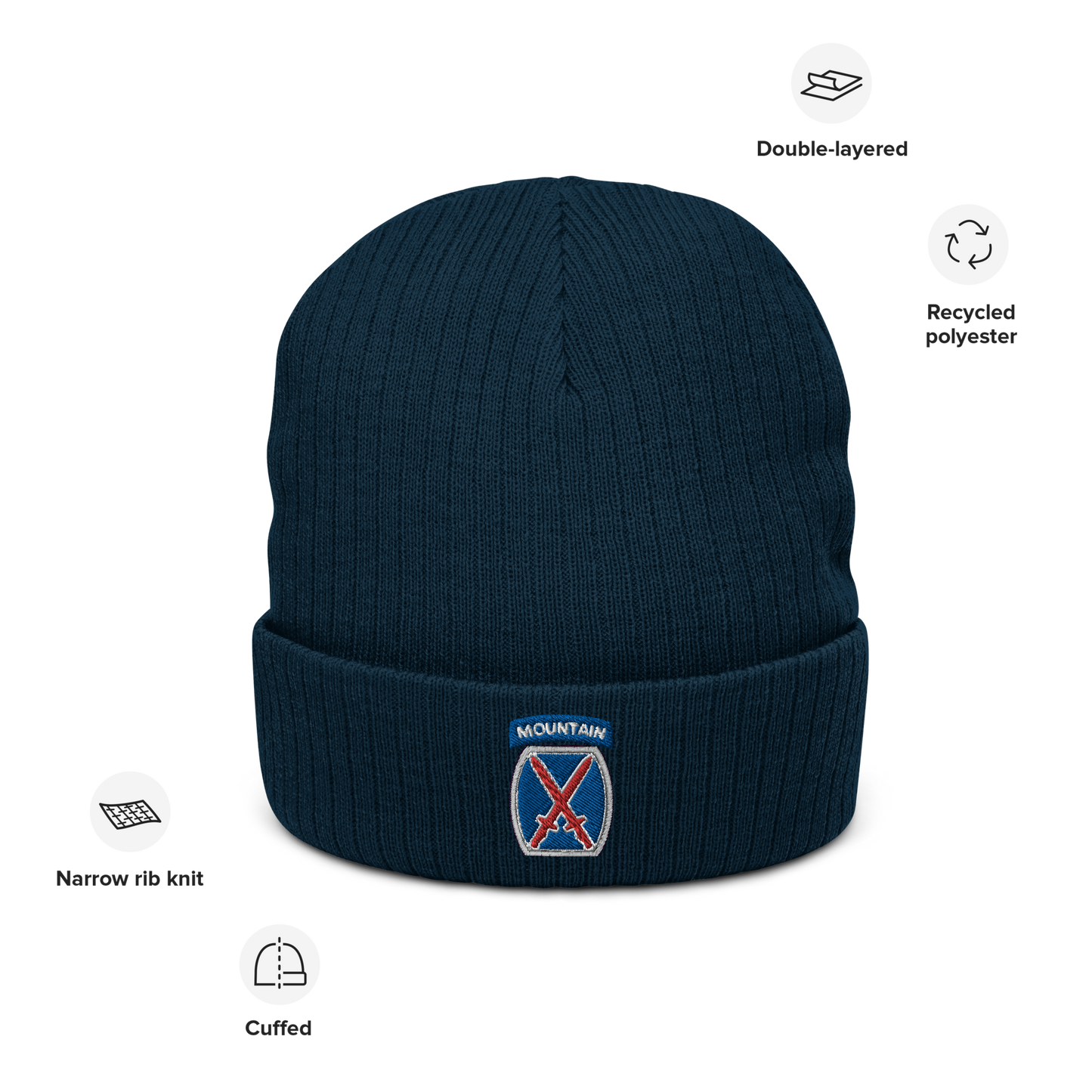 10th Mountain Ribbed knit beanie