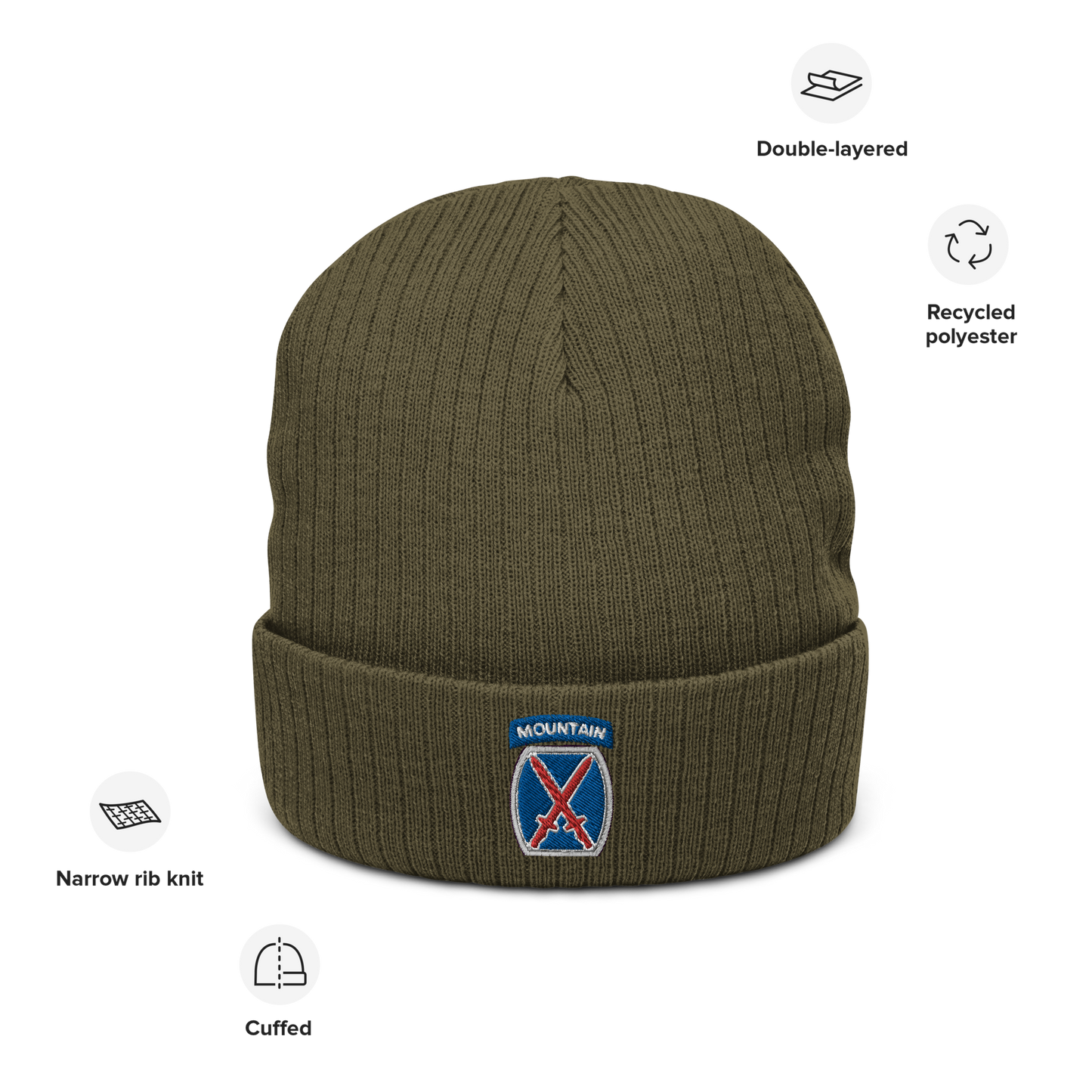 10th Mountain Ribbed knit beanie